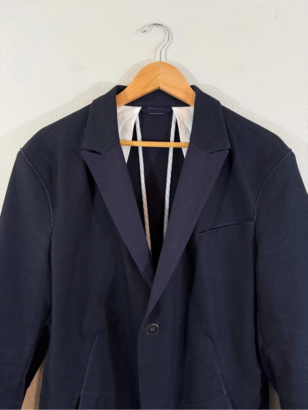 Marithe Francoise Girbaud Honeycomb Blazer Size 36 Navy Unstructured One Button